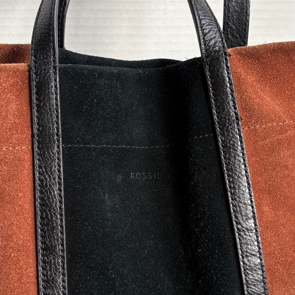 FOSSIL leather Carmen Tote Shopper Brown Black large purse crossbody option EUC - Picture 3 of 15